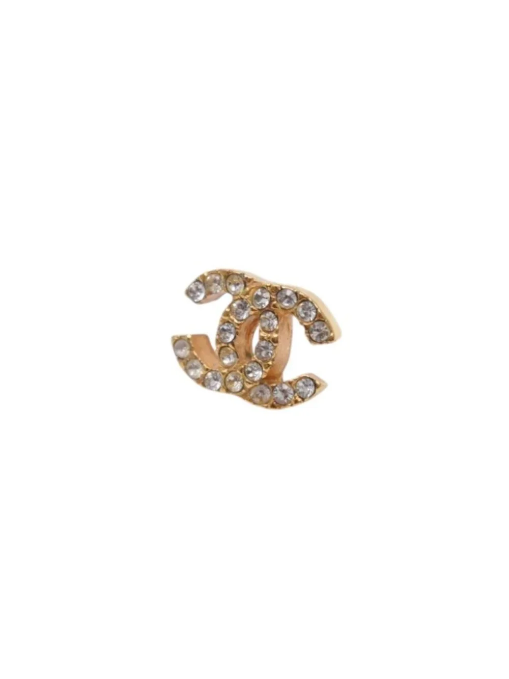 Chanel CC Logo Earrings 01 Rhinestone Metal Gold Clear